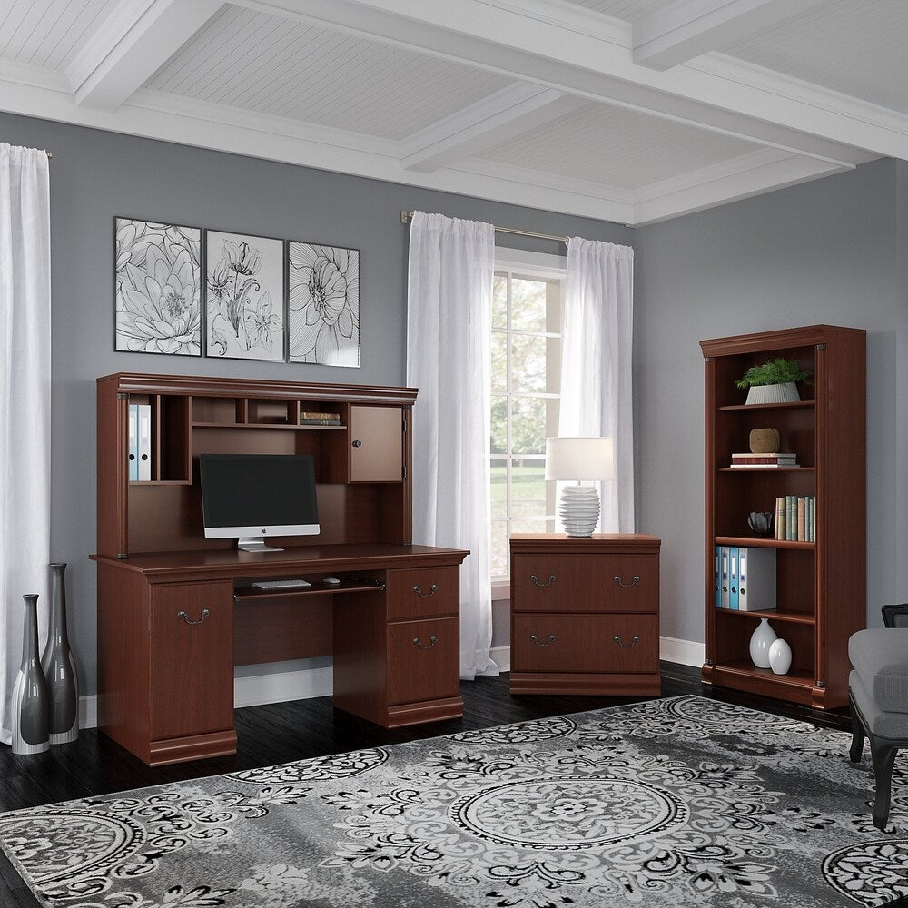 Bush Birmingham Office Desk with Hutch, Lateral File and Bookcase