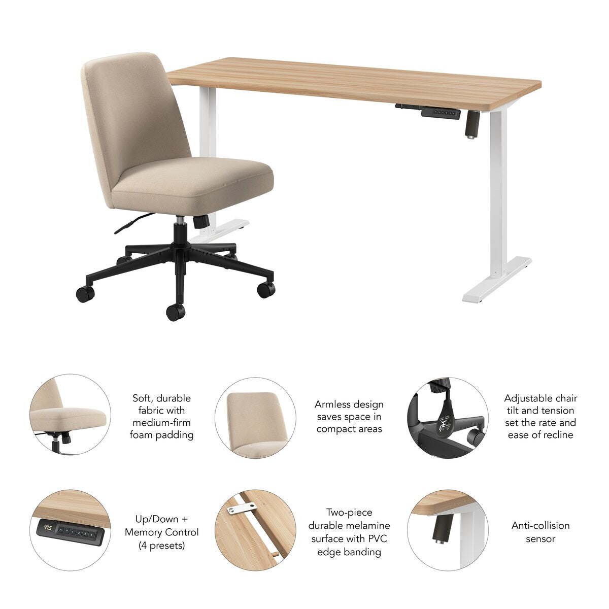 Bush Furniture Energize Height Adjustable Standing Desk and Chair Set