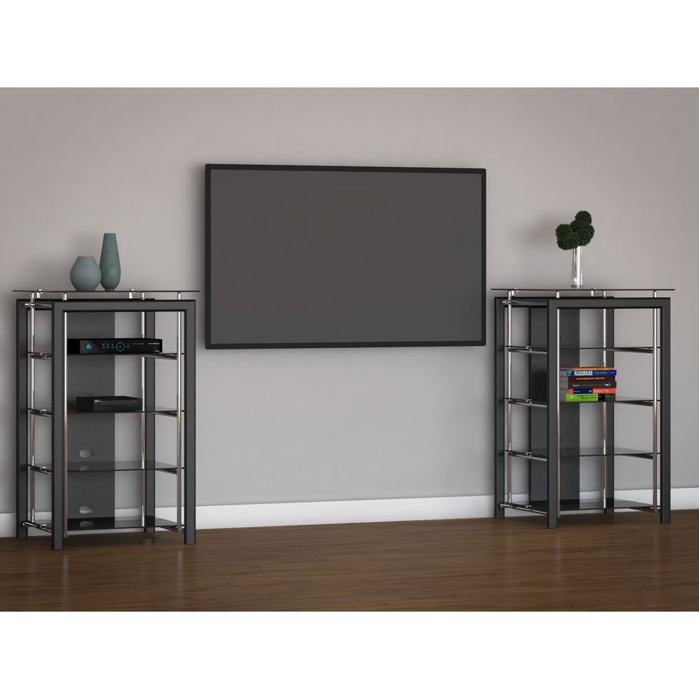 Midnight Mist Set of 2 Media Stands in Black