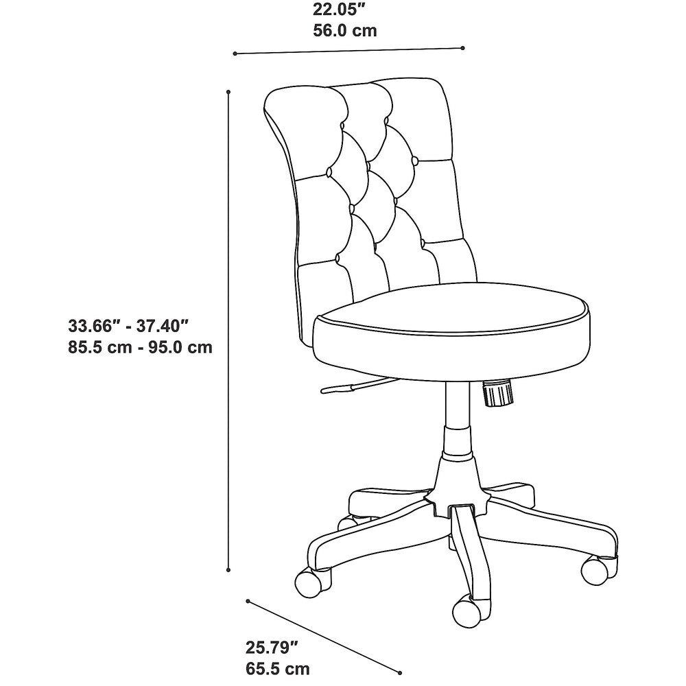 Bush Furniture Salinas Mid Back Tufted Office Chair in Gray Leather - 22.05"L x 25.59"W x 33.66"H