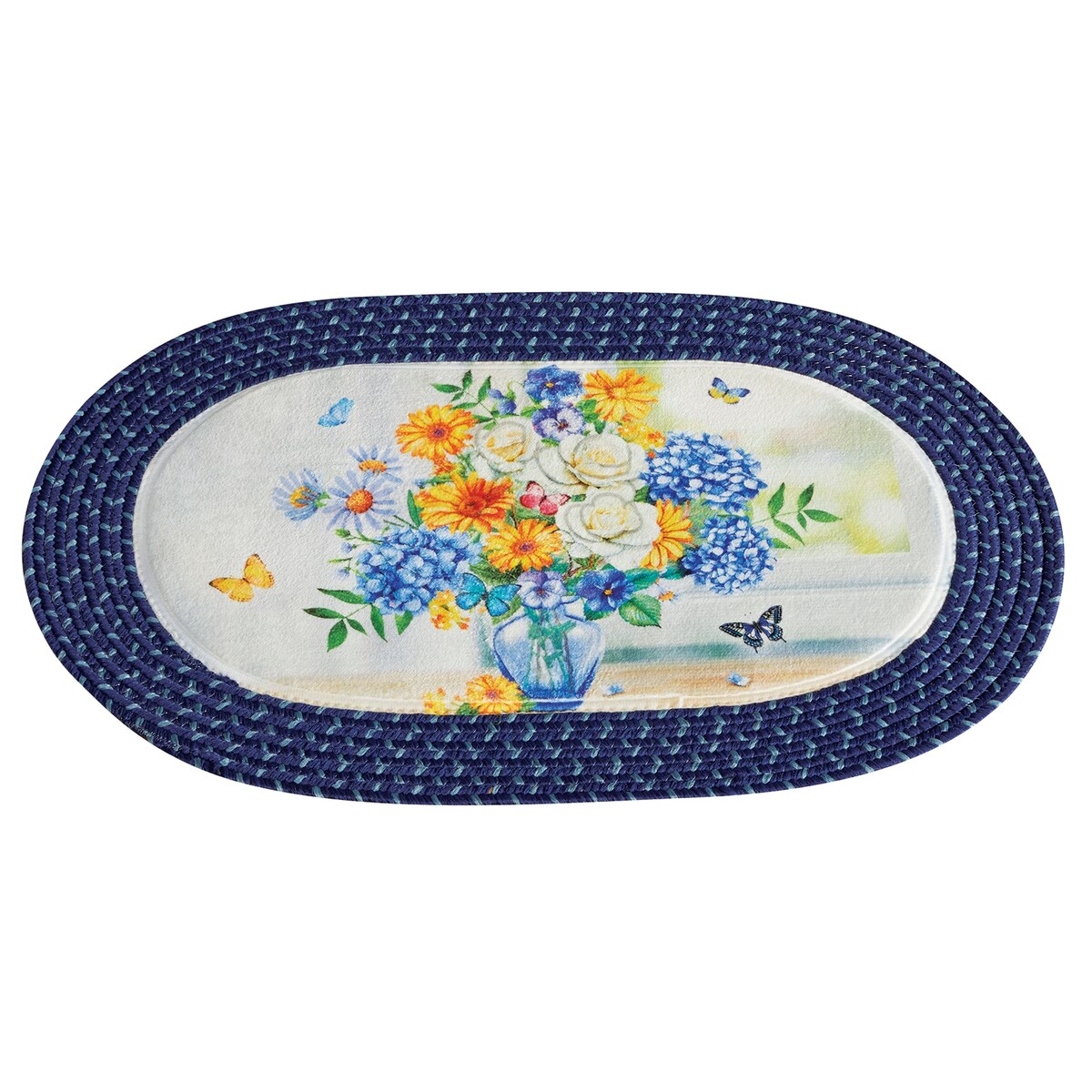 Butterfly and Floral Bouquet Skid-Resistant Accent Rug