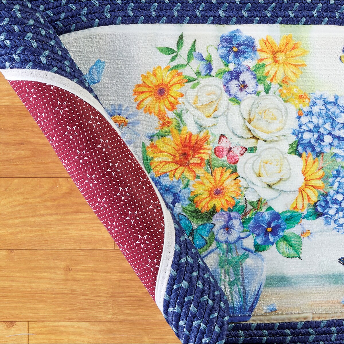 Butterfly and Floral Bouquet Skid-Resistant Accent Rug