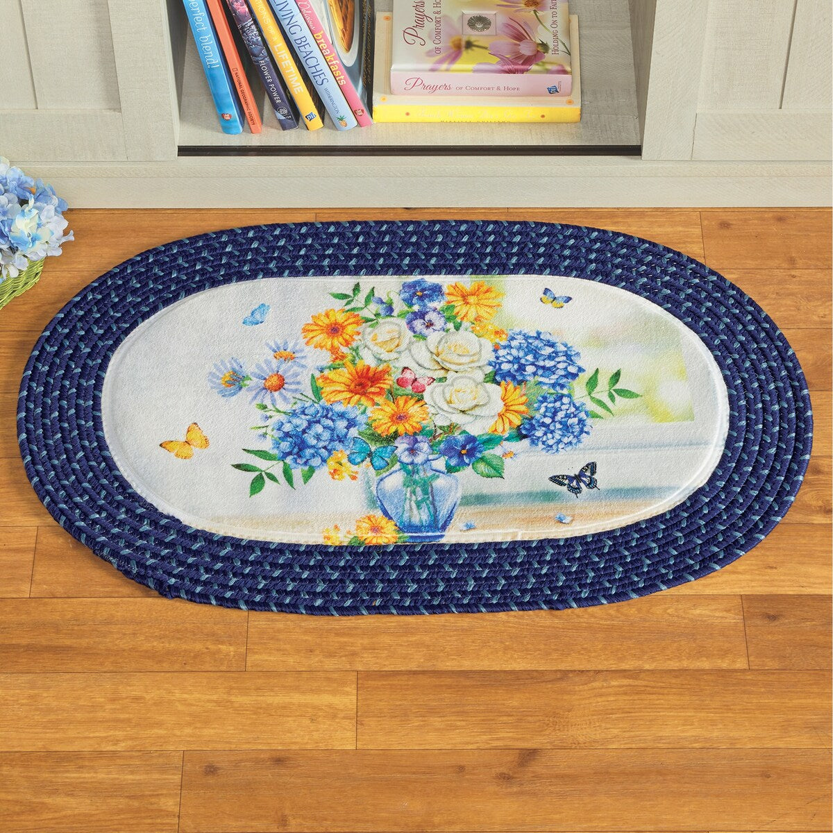 Butterfly and Floral Bouquet Skid-Resistant Accent Rug
