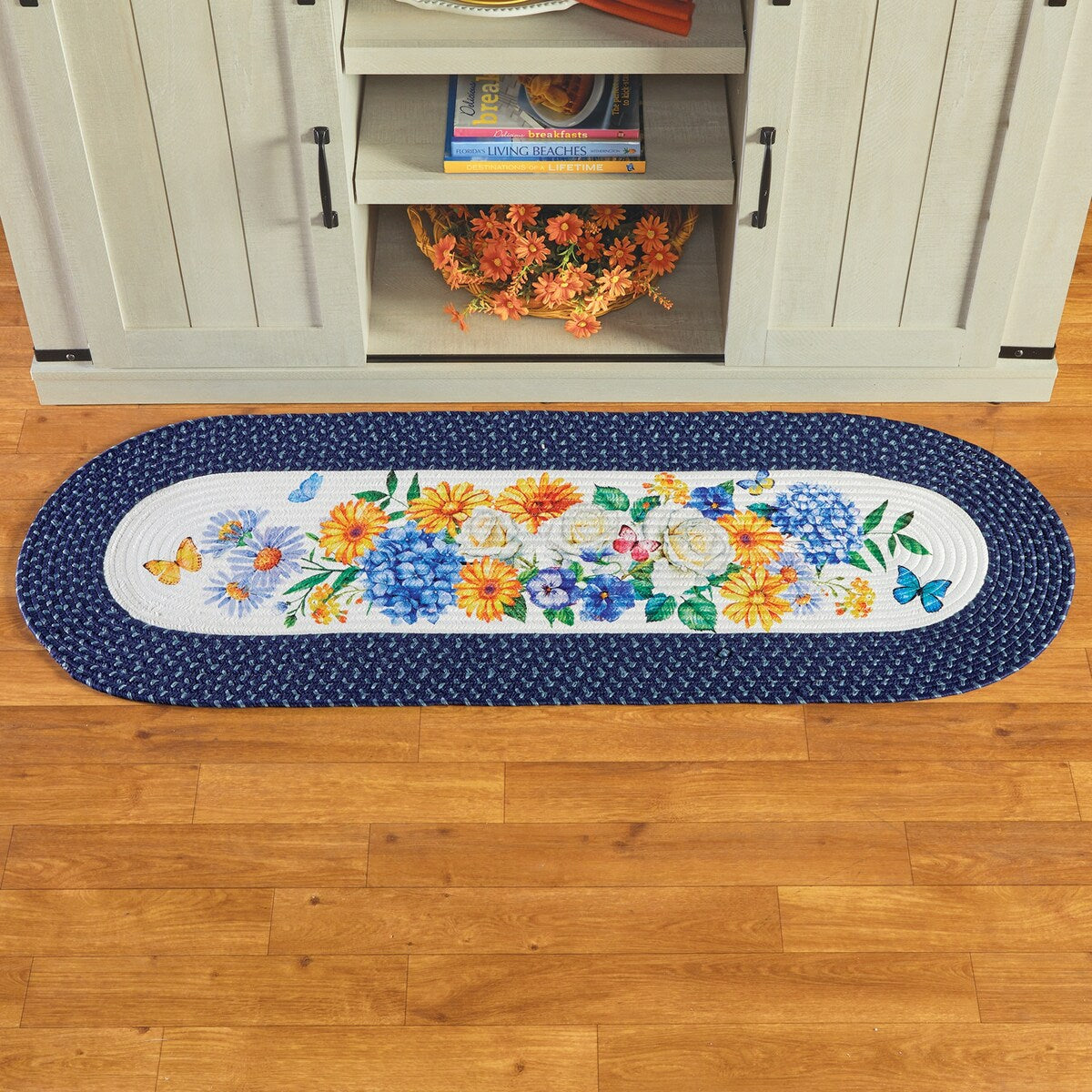 Butterfly and Floral Bouquet Skid-Resistant Accent Rug