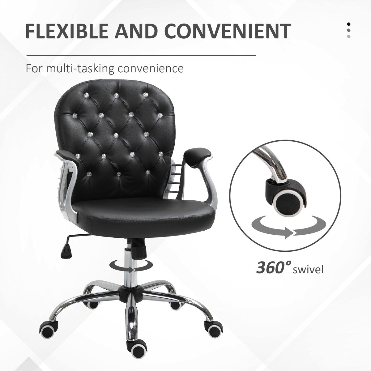 Button Tufted Desk Chair Home Office Chair with Adjustable Height and Swivel Wheels