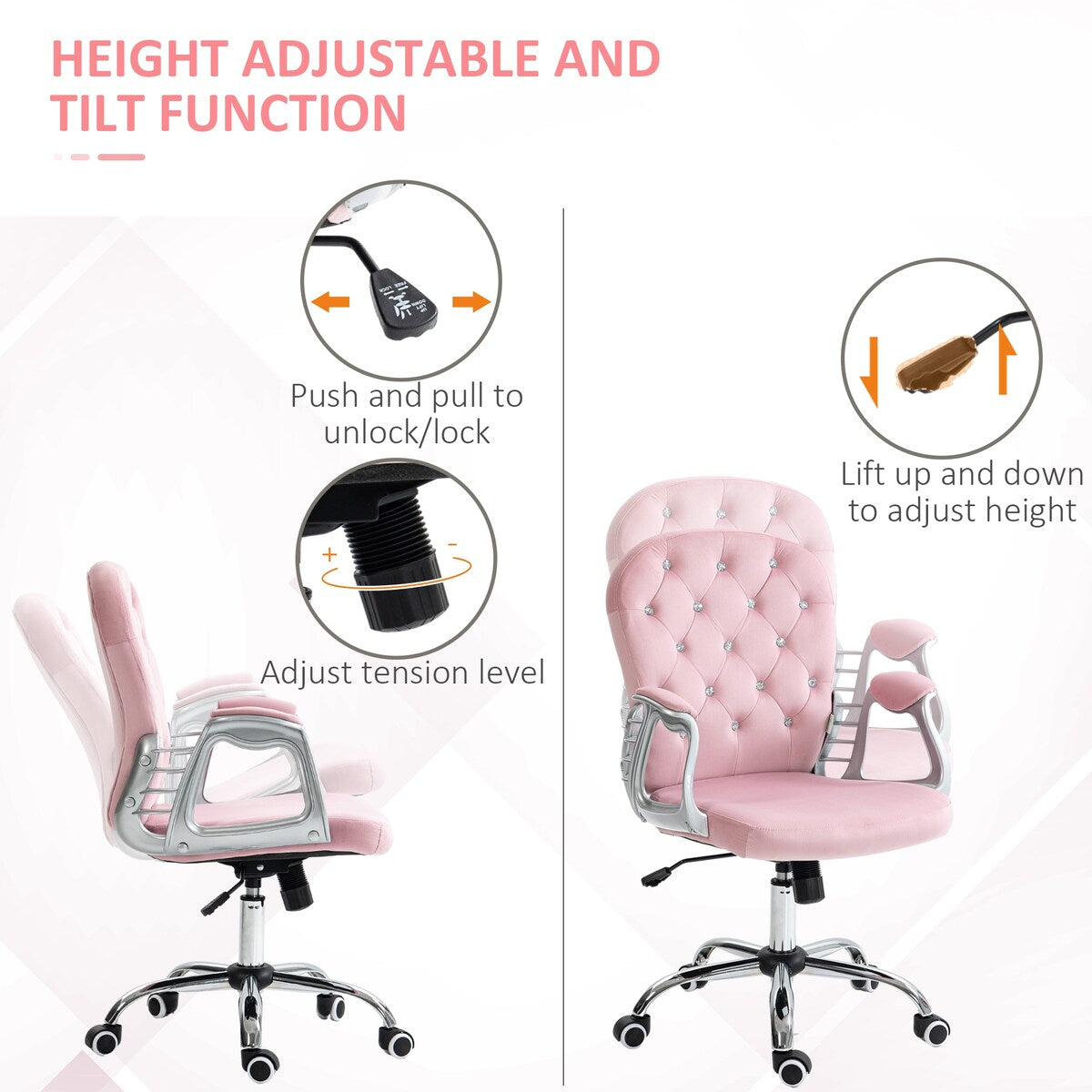 Button Tufted Desk Chair Home Office Chair with Adjustable Height and Swivel Wheels