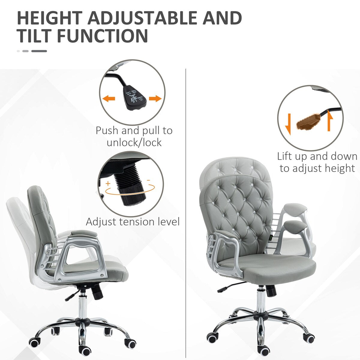Button Tufted Desk Chair Home Office Chair with Adjustable Height and Swivel Wheels