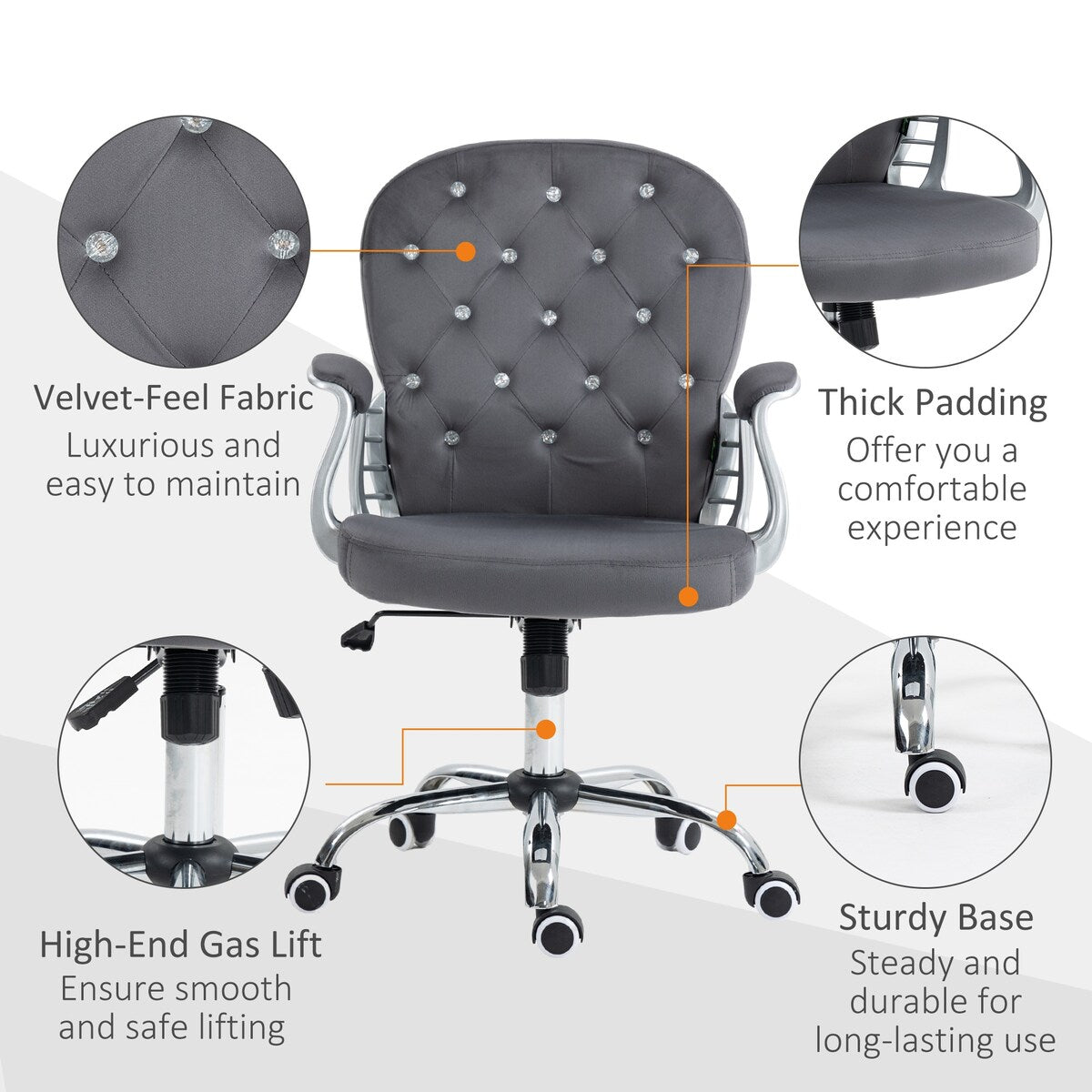 Button Tufted Desk Chair Home Office Chair with Adjustable Height and Swivel Wheels