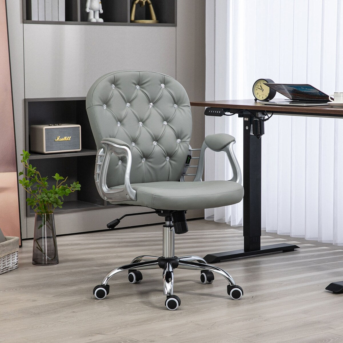 Button Tufted Desk Chair Home Office Chair with Adjustable Height and Swivel Wheels