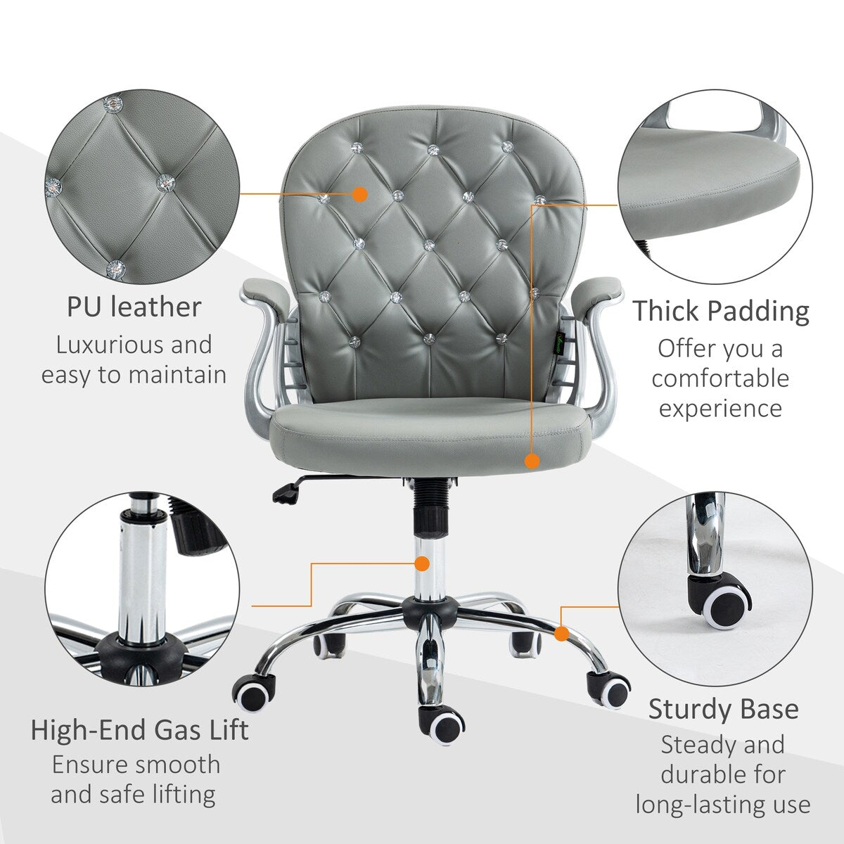 Button Tufted Desk Chair Home Office Chair with Adjustable Height and Swivel Wheels