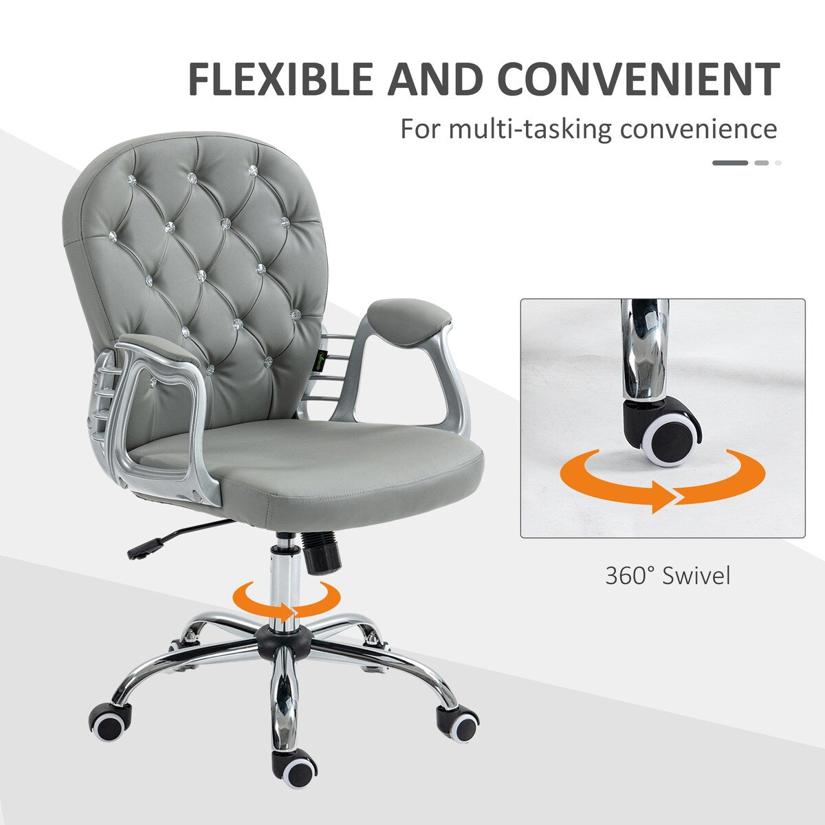 Button Tufted Desk Chair Home Office Chair with Adjustable Height and Swivel Wheels