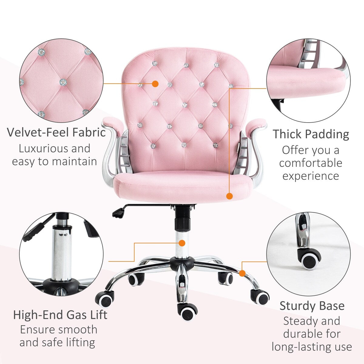 Button Tufted Desk Chair Home Office Chair with Adjustable Height and Swivel Wheels