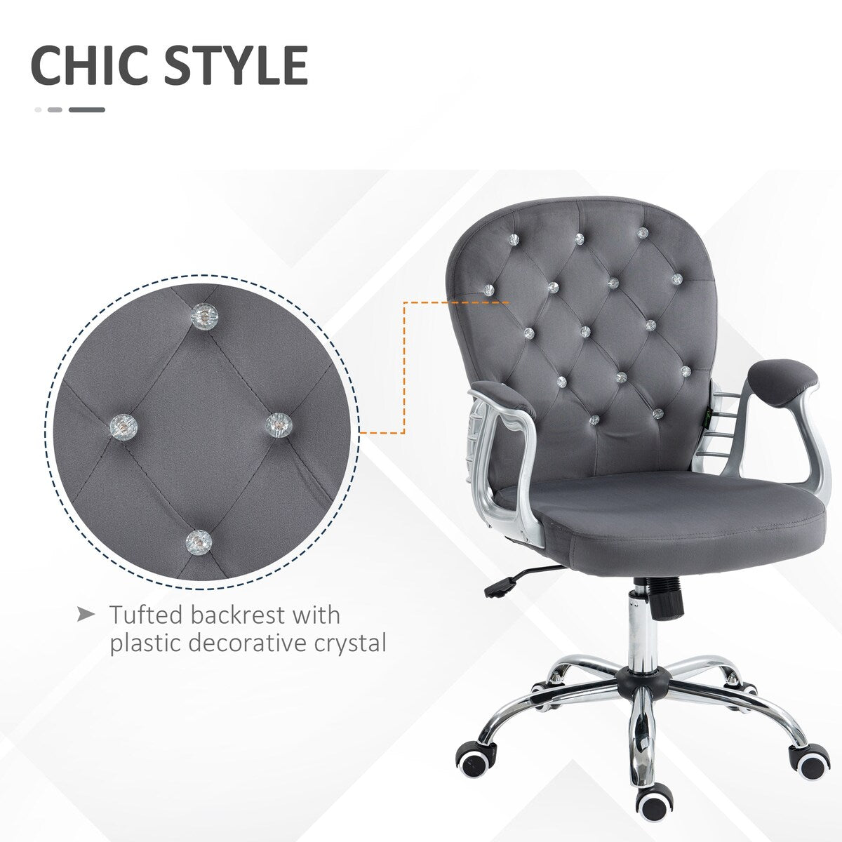 Button Tufted Desk Chair Home Office Chair with Adjustable Height and Swivel Wheels