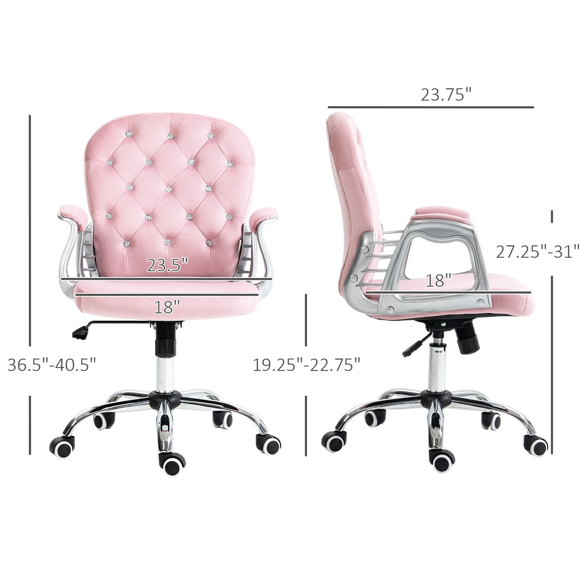 Button Tufted Desk Chair Home Office Chair with Adjustable Height and Swivel Wheels