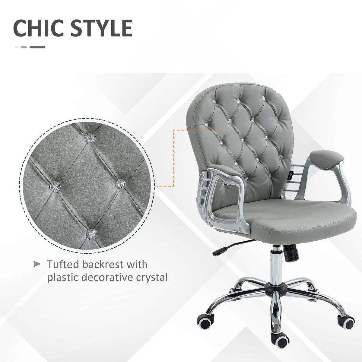 Button Tufted Desk Chair Home Office Chair with Adjustable Height and Swivel Wheels