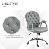 Button Tufted Desk Chair Home Office Chair with Adjustable Height and Swivel Wheels