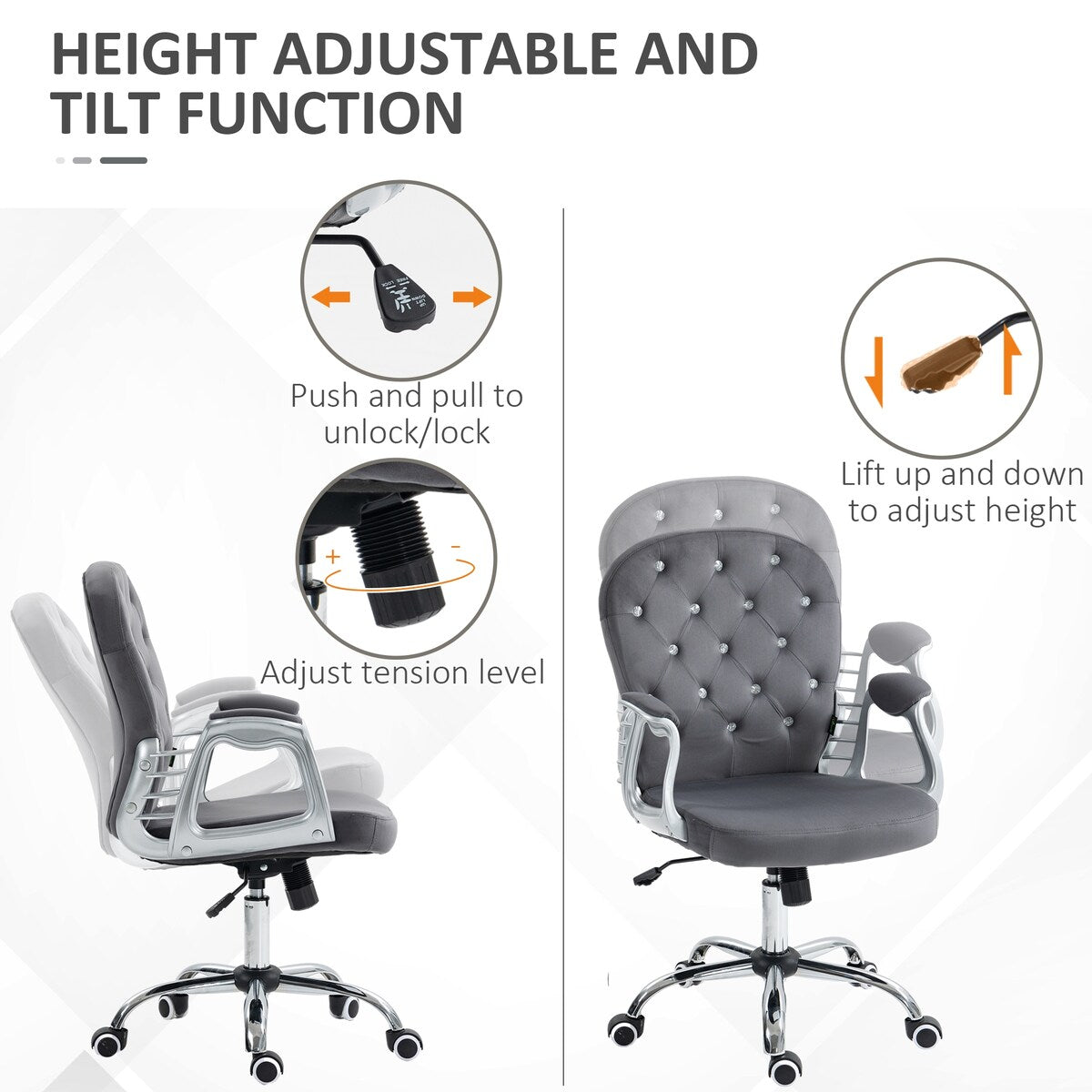Button Tufted Desk Chair Home Office Chair with Adjustable Height and Swivel Wheels