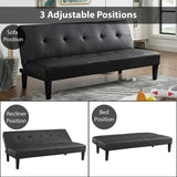 Button Tufted Futon Sofa Bed, Faux Leather Futon Couch, Modern Convertible Folding Sofa Bed Couch with Wooden Legs
