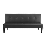 Button Tufted Futon Sofa Bed, Faux Leather Futon Couch, Modern Convertible Folding Sofa Bed Couch with Wooden Legs