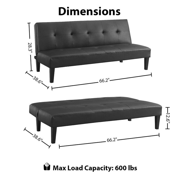 Button Tufted Futon Sofa Bed, Faux Leather Futon Couch, Modern Convertible Folding Sofa Bed Couch with Wooden Legs