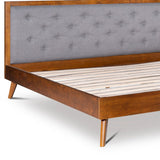 Button Tufted King Size Wooden Platform Bed, Brown and Gray