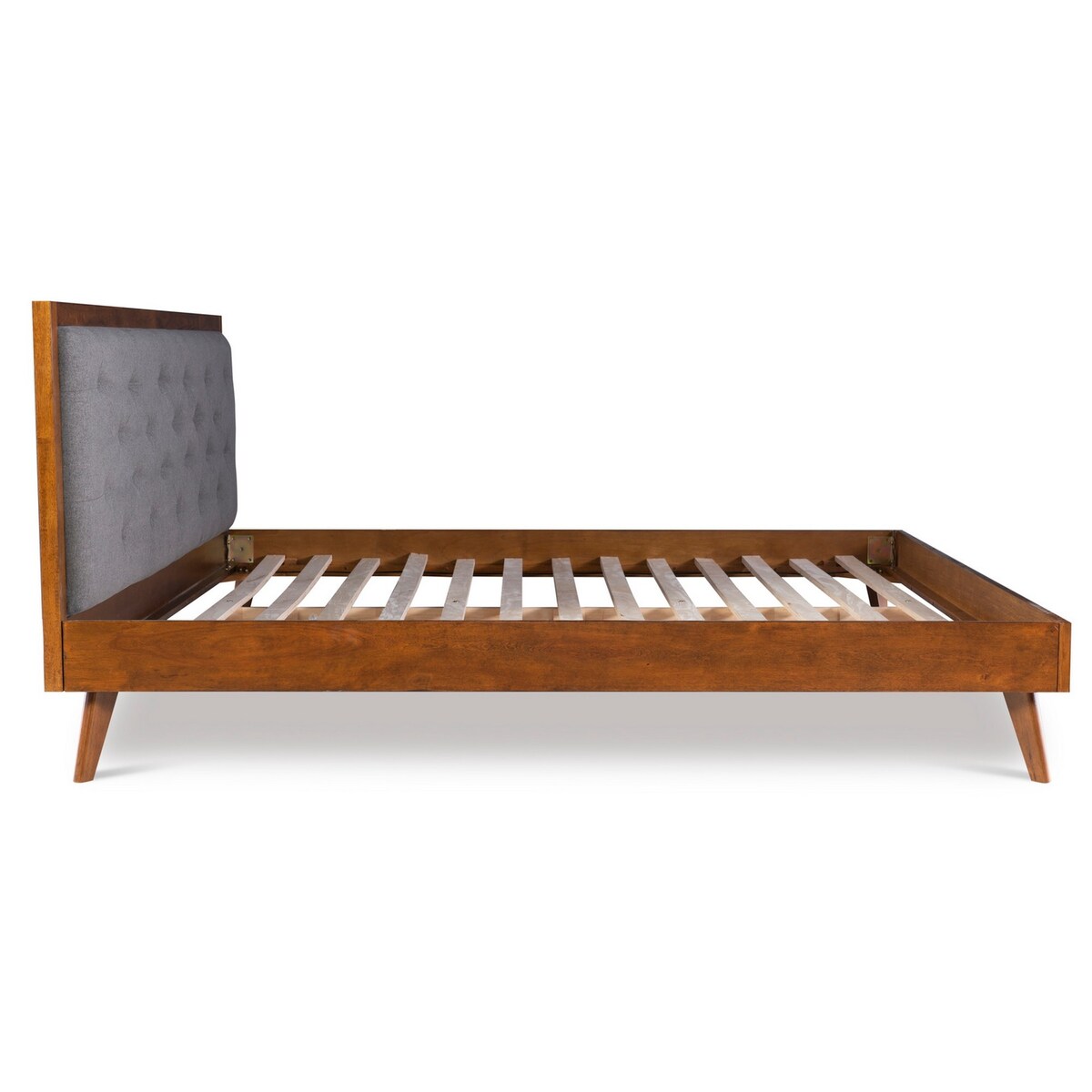 Button Tufted King Size Wooden Platform Bed, Brown and Gray
