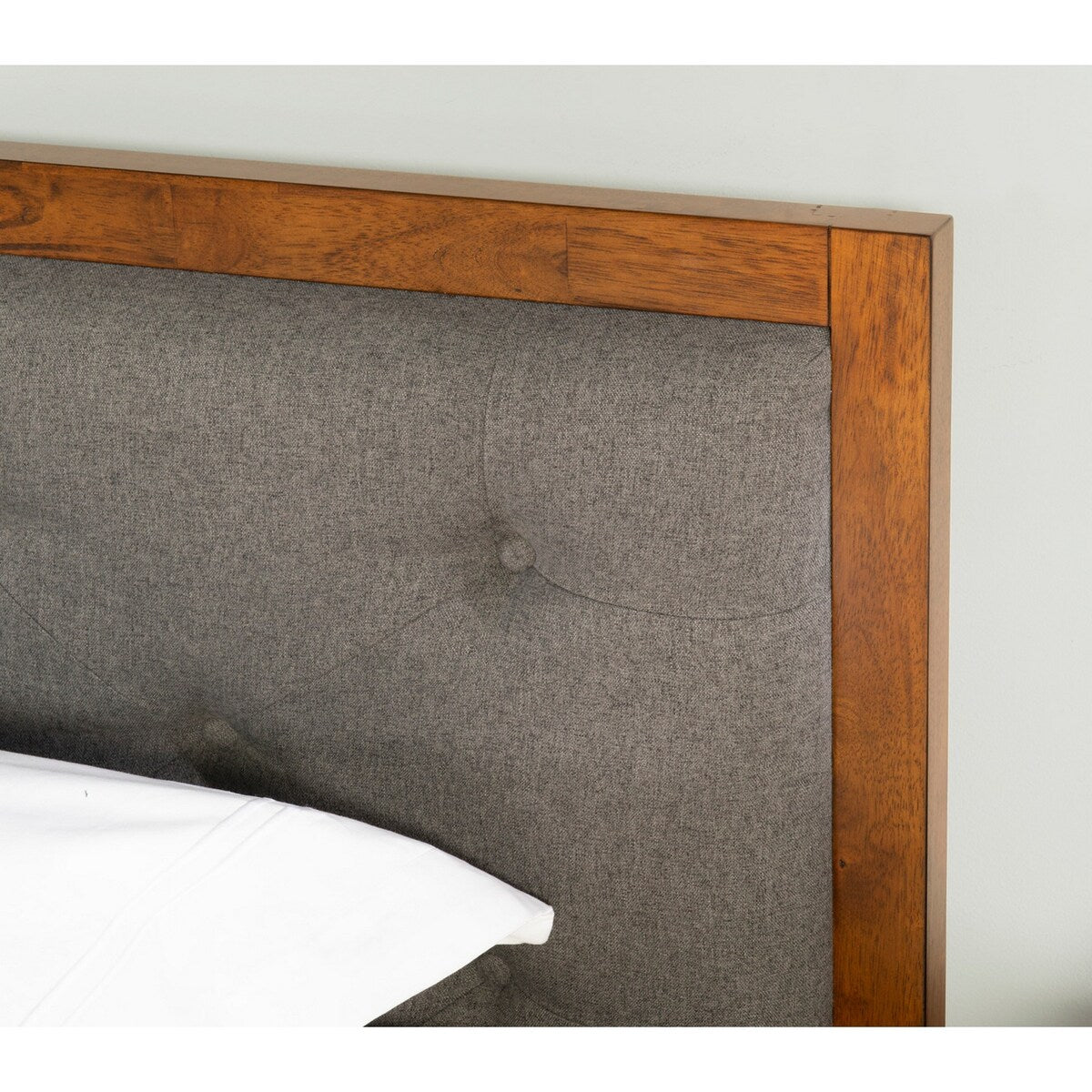 Button Tufted King Size Wooden Platform Bed, Brown and Gray