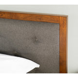 Button Tufted King Size Wooden Platform Bed, Brown and Gray