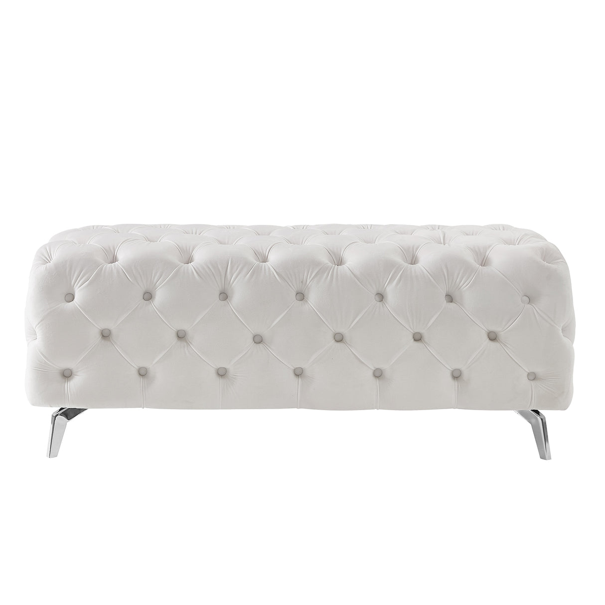 Button-Tufted Ottoman Bench Velvet Footrest Stool Accent Bench