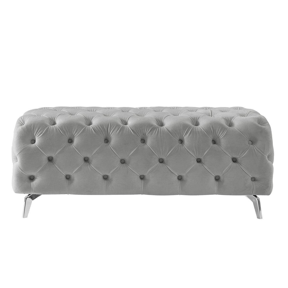 Button-Tufted Ottoman Bench Velvet Footrest Stool Accent Bench