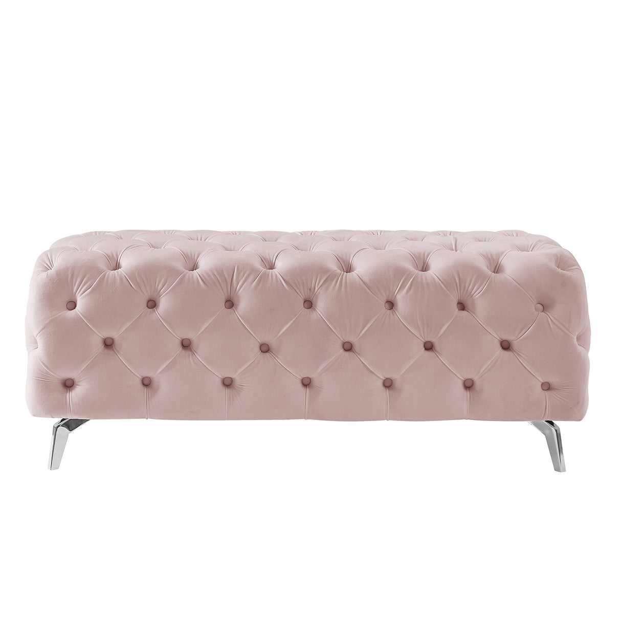 Button-Tufted Ottoman Bench Velvet Footrest Stool Accent Bench