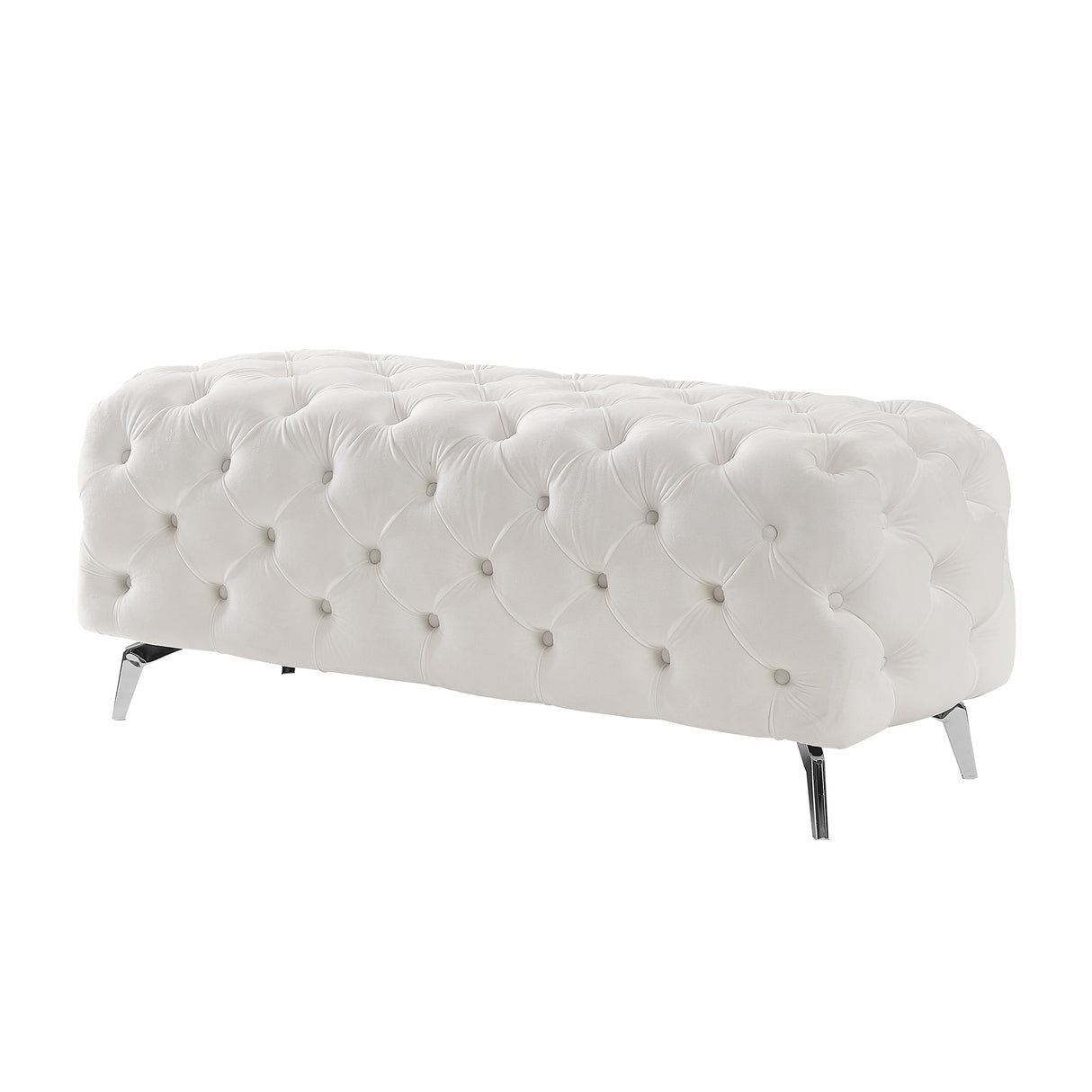 Button-Tufted Ottoman Bench Velvet Footrest Stool Accent Bench