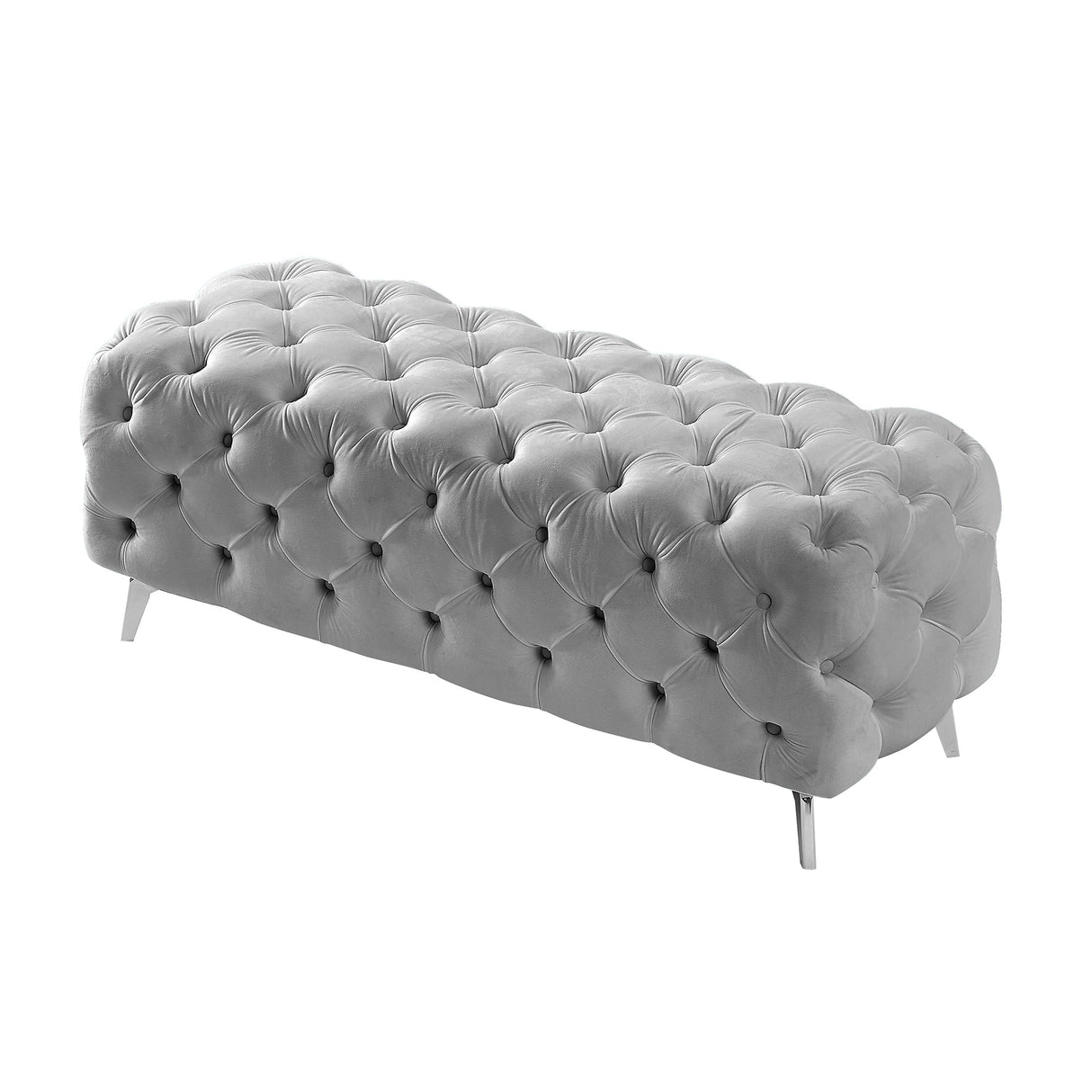 Button-Tufted Ottoman Bench Velvet Footrest Stool Accent Bench