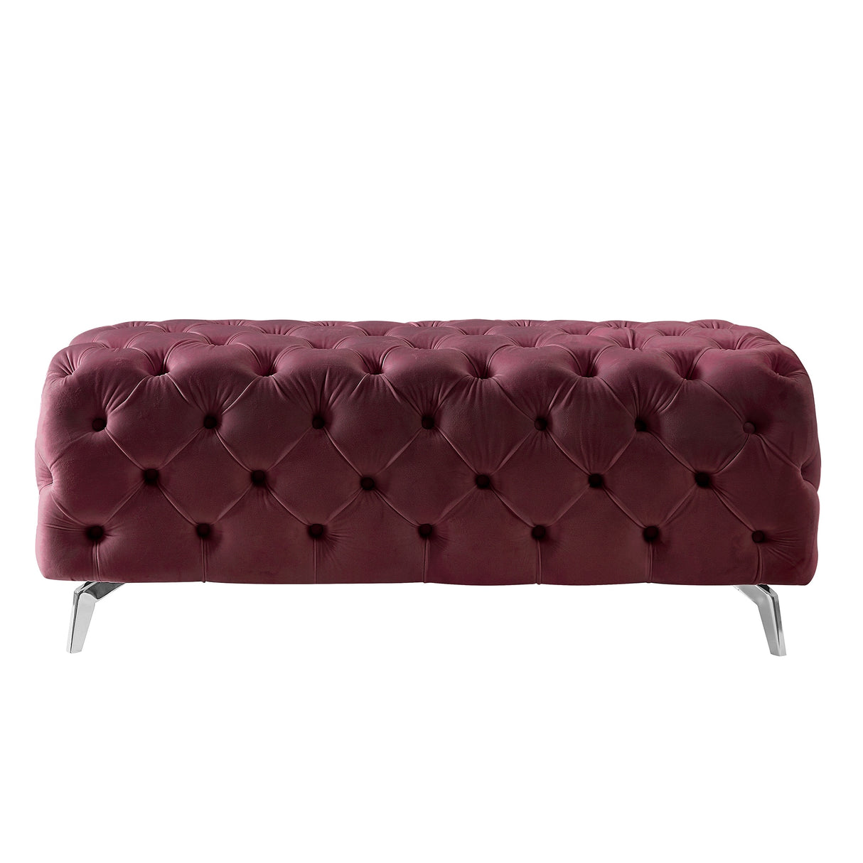 Button-Tufted Ottoman Bench Velvet Footrest Stool Accent Bench