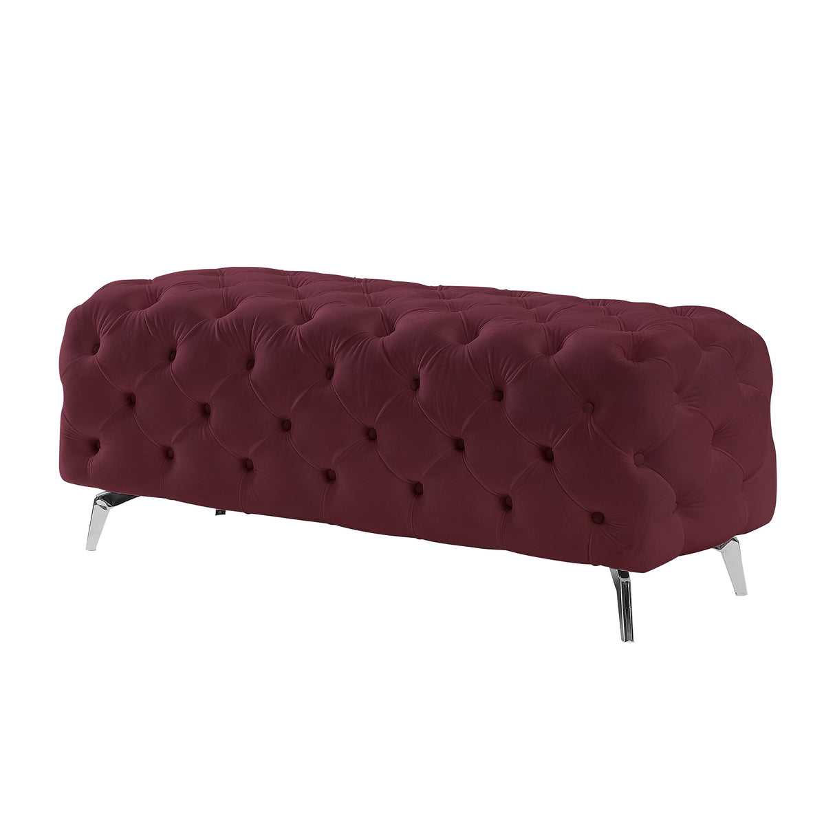 Button-Tufted Ottoman Bench Velvet Footrest Stool Accent Bench