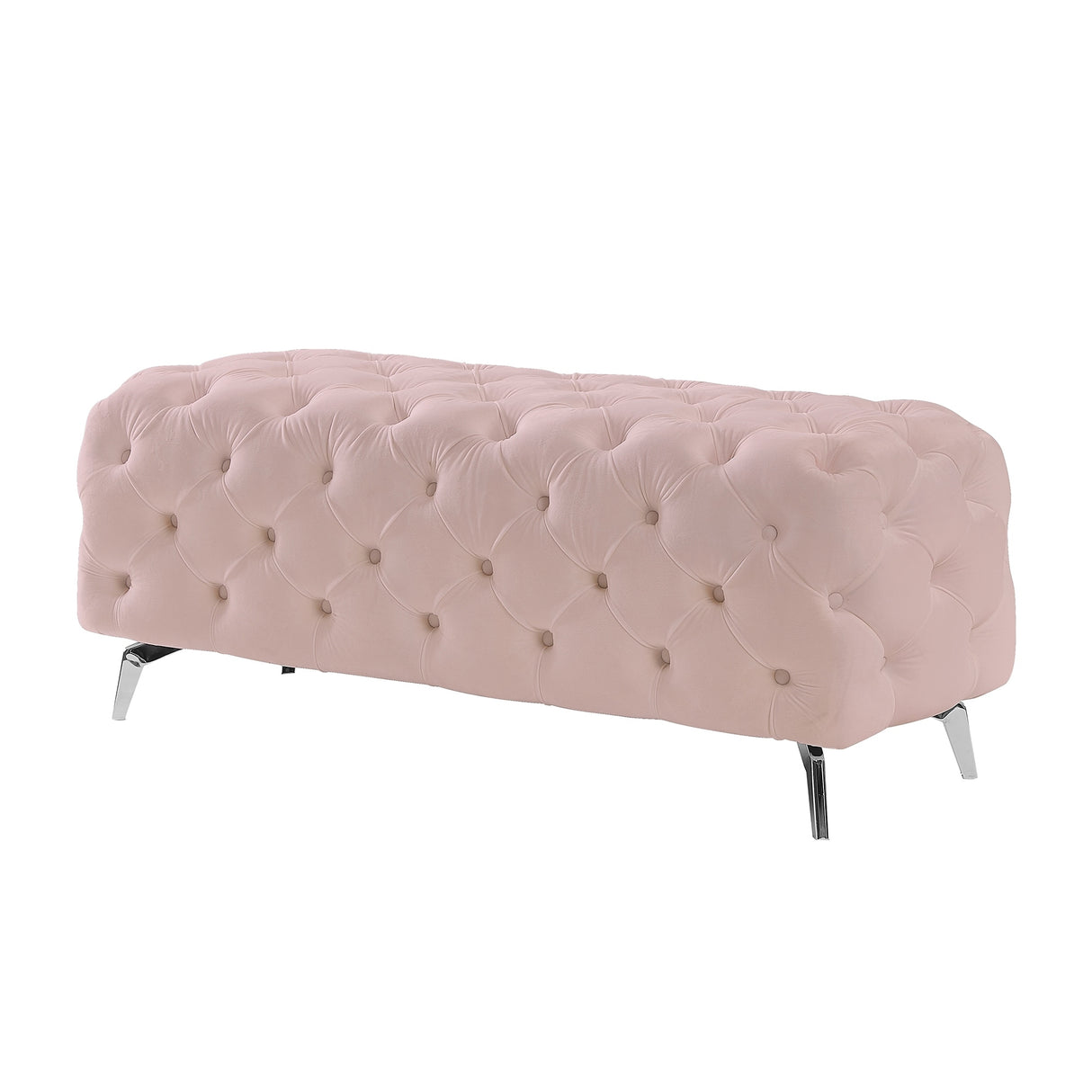 Button-Tufted Ottoman Bench Velvet Footrest Stool Accent Bench