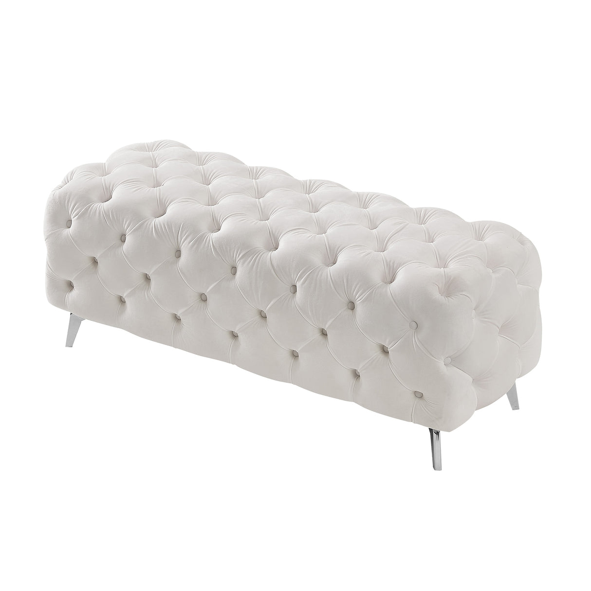 Button-Tufted Ottoman Bench Velvet Footrest Stool Accent Bench