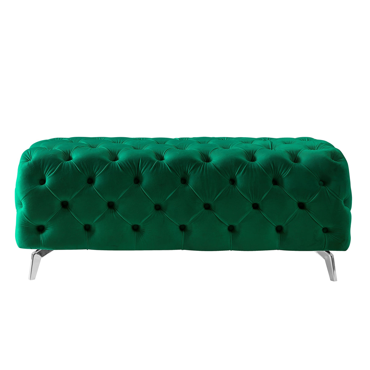 Button-Tufted Ottoman Bench Velvet Footrest Stool Accent Bench