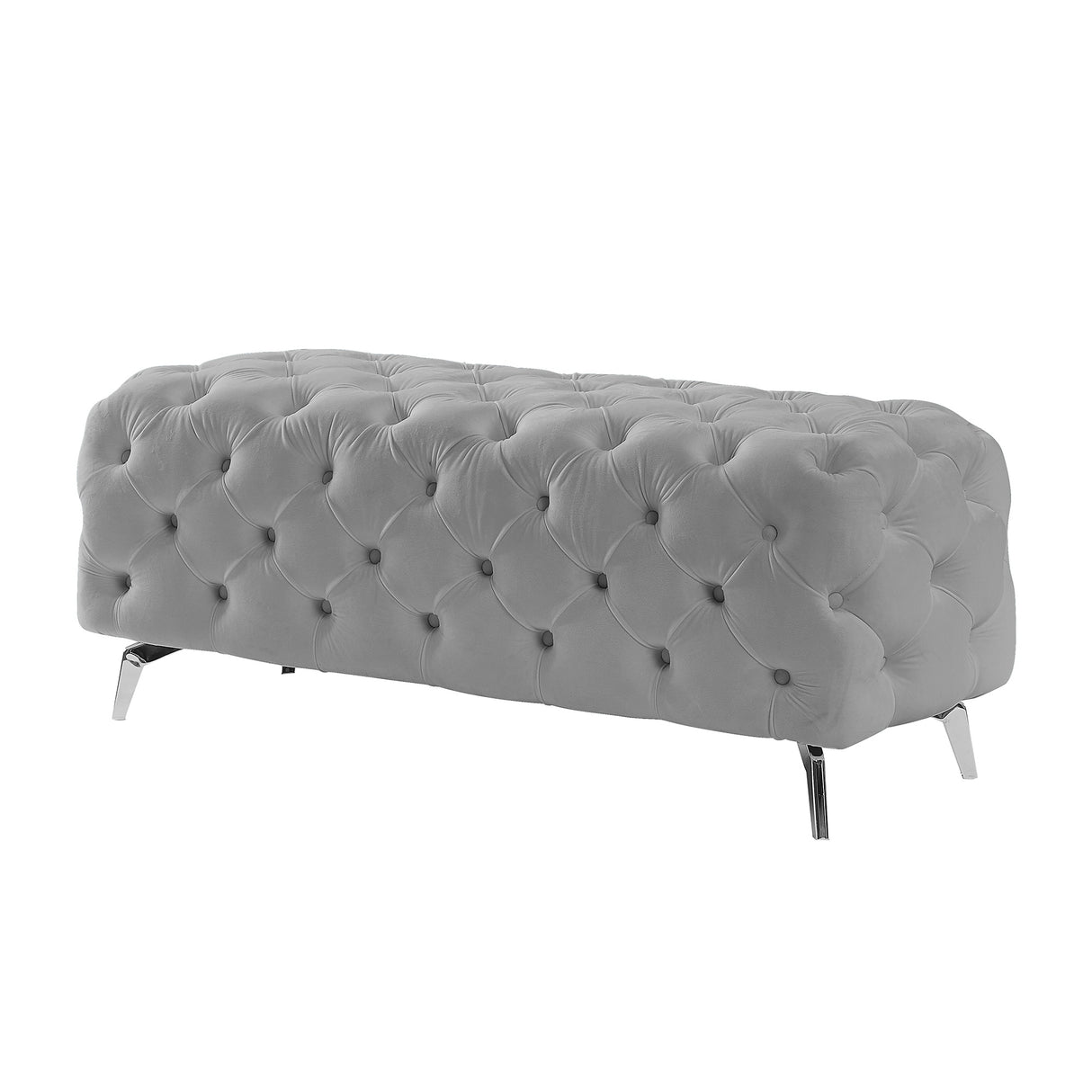 Button-Tufted Ottoman Bench Velvet Footrest Stool Accent Bench