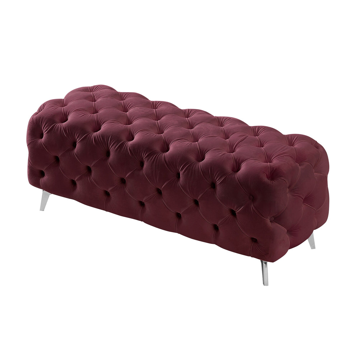 Button-Tufted Ottoman Bench Velvet Footrest Stool Accent Bench