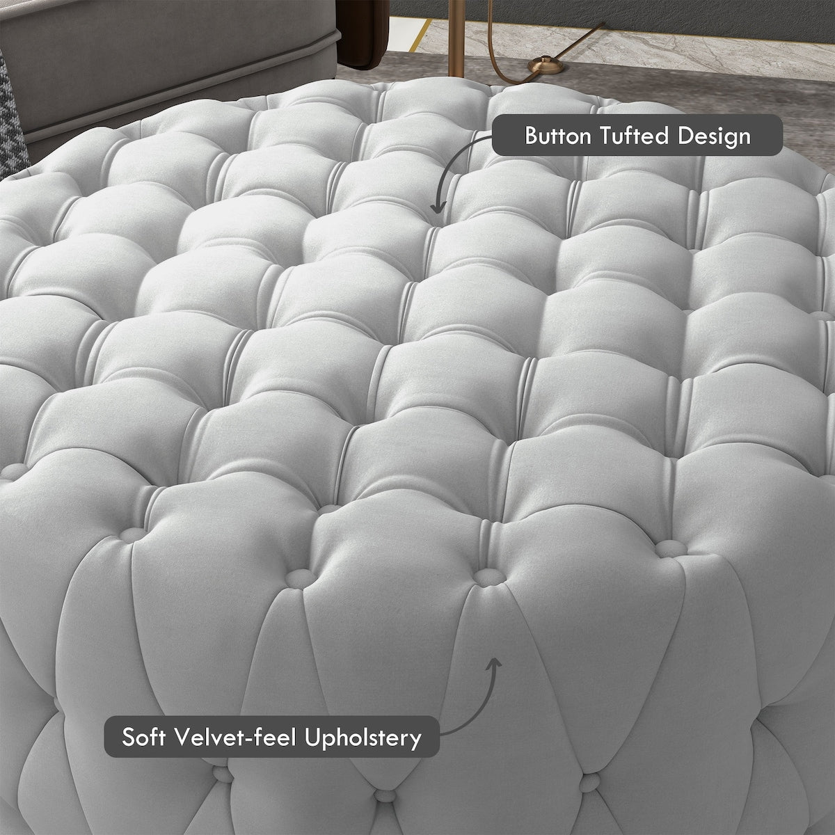 Button Tufted Ottoman Foot Stool with Velvet-feel Upholstery