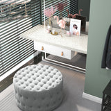 Button Tufted Ottoman Foot Stool with Velvet-feel Upholstery