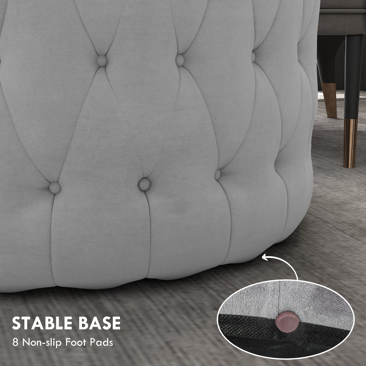 Button Tufted Ottoman Foot Stool with Velvet-feel Upholstery