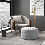 Button Tufted Ottoman Foot Stool with Velvet-feel Upholstery