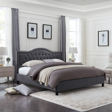 Button Tufted Platform Bed Frame King Size Upholstered Bed