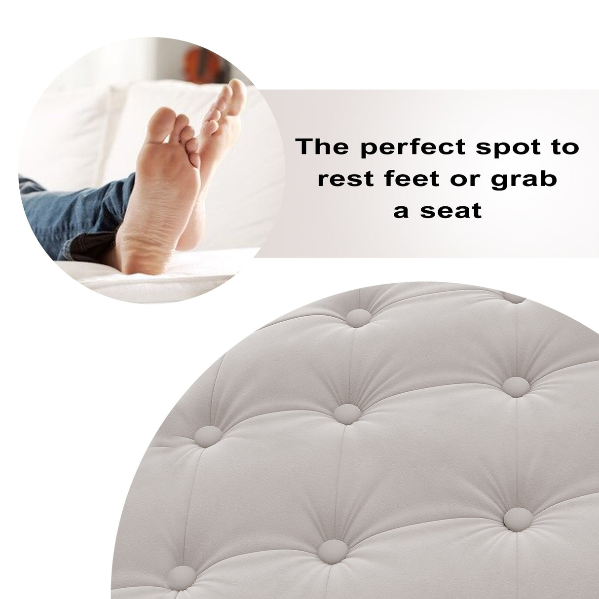 Button Tufted Round Tufted Velvet Ottoman Living Room Footrest