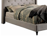 Button Tufted Wingback Queen Size Bed with Nailhead Trims, Gray