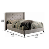 Button Tufted Wingback Queen Size Bed with Nailhead Trims, Gray