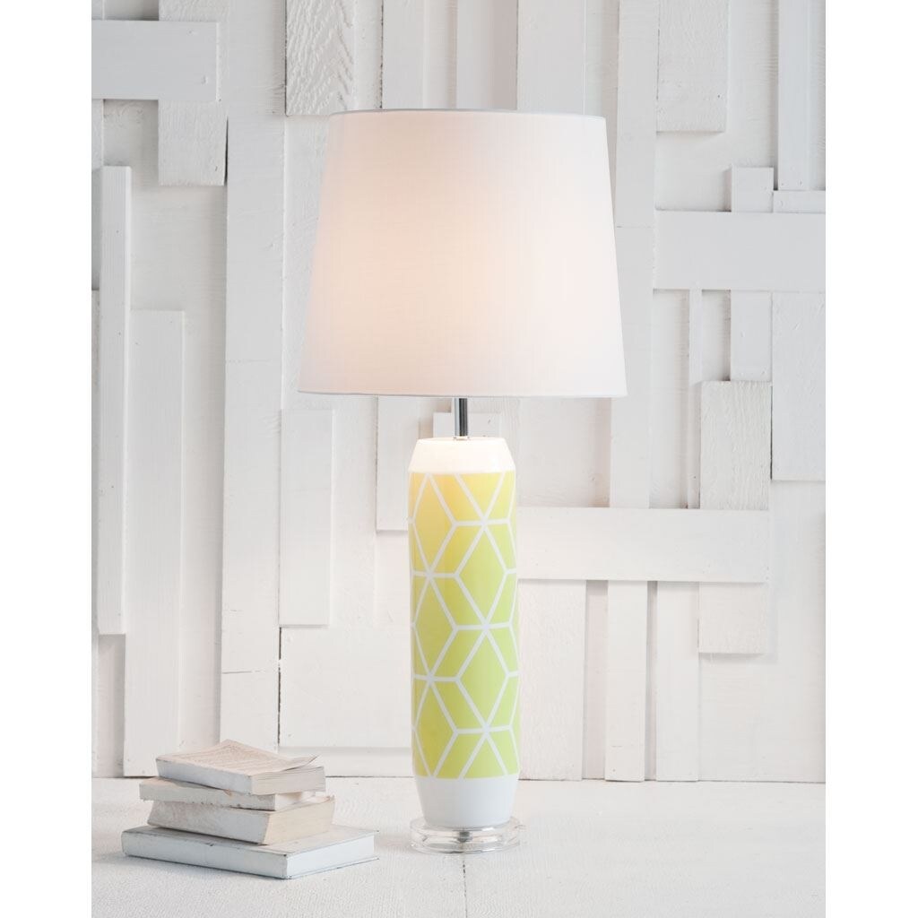 Byas Lime-Yellow Patterned Ceramic Base Table Lamp - 13.0L x 13.0W x 33.0H