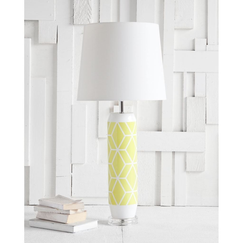 Byas Lime-Yellow Patterned Ceramic Base Table Lamp - 13.0L x 13.0W x 33.0H
